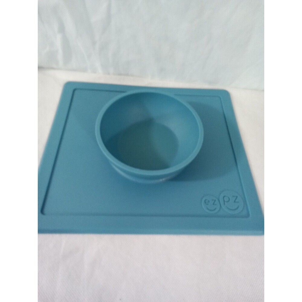 ezpz Mini Bowl Blue - 100% Silicone Suction Bowl with Built-in‎ Placemat